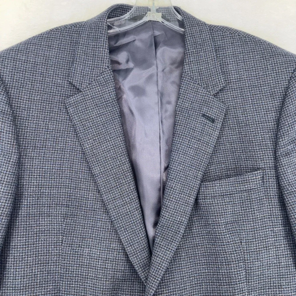 Jos. A. Bank Signature Collection Mens 44R Wool Blazer Blue Gray Houndstooth